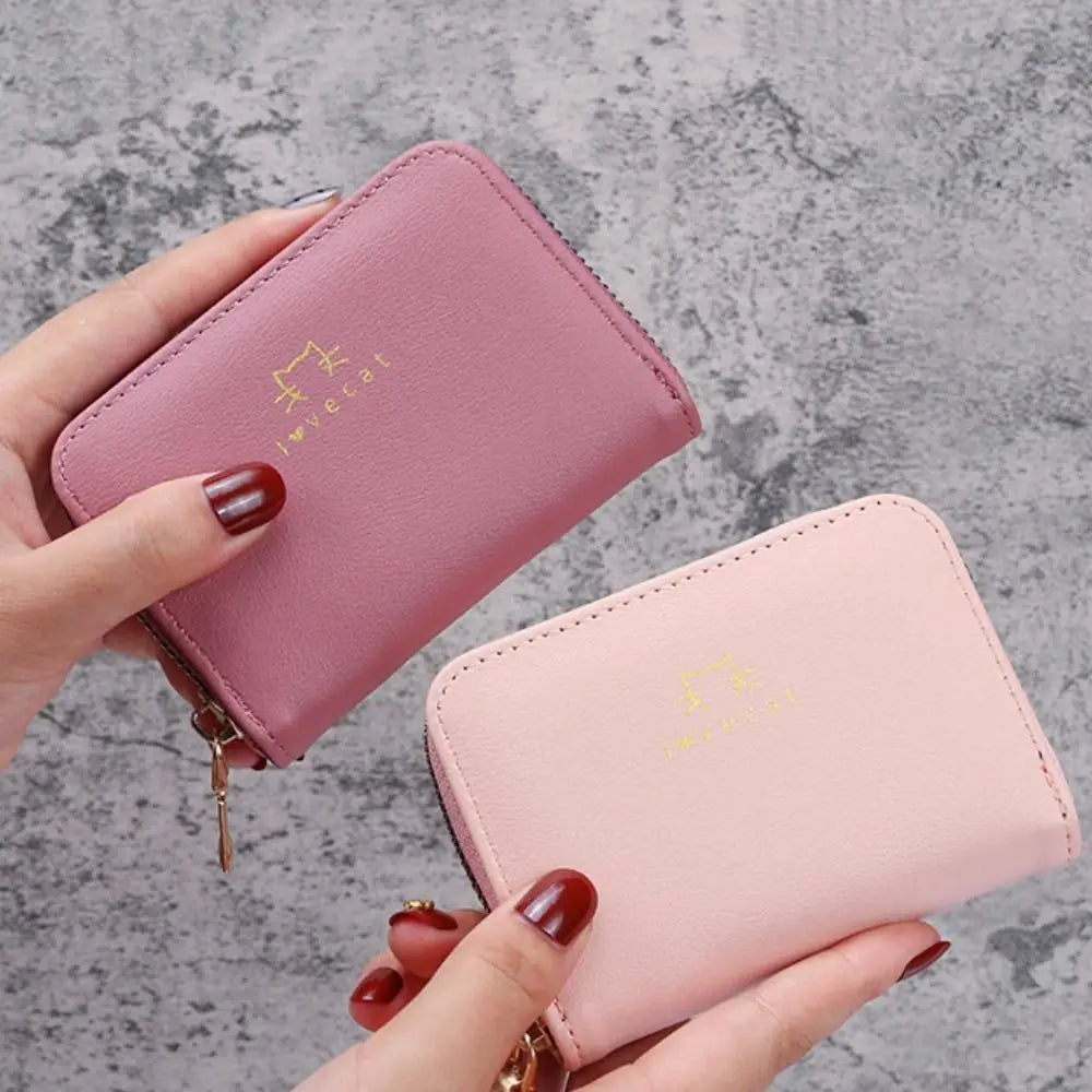 Portable Pu Leather Short Wallet Zipper Closure Cute Style Women Card Holder Simple Design Large Capacity Coin Purse For Women