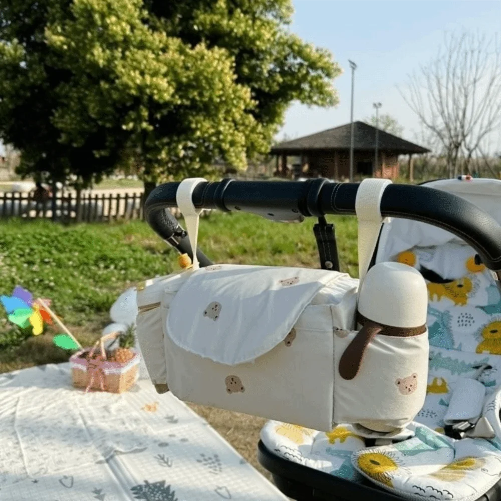 Cartoon Stroller Organizer Bag Cloth Multi Pocket Pram Storage Bag Bear Diaper Bottle Baby Stroller Bag