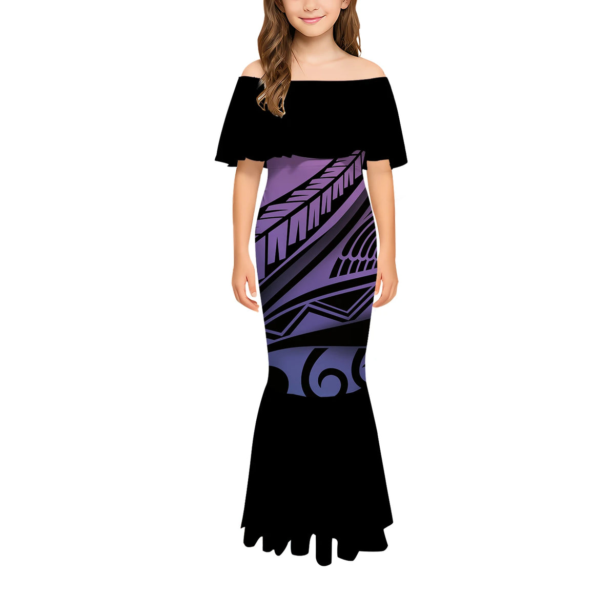 Stylish And Casual Printed One-Shoulder Long Fishtail Dress Custom-Made Polynesian Sexy And Slimming Girl'S Dress
