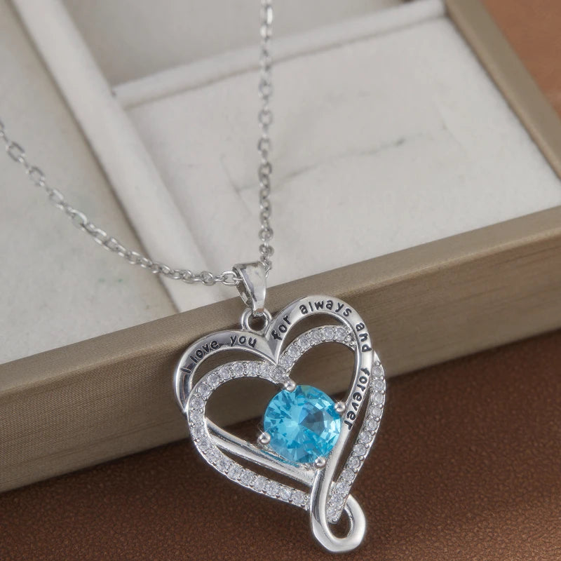 To My Love Eternal Necklaces Double Layered Heart I Love You for Forever Necklace for Women Gilrfriend Wife Valentine's Day Gift