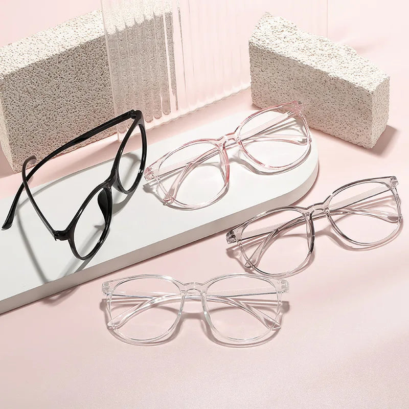 Transparent Large Frame Computer Glasses Women Round Anti Blue Light Optical Spectacle Flat Lens Eye Protection Plain Glasses