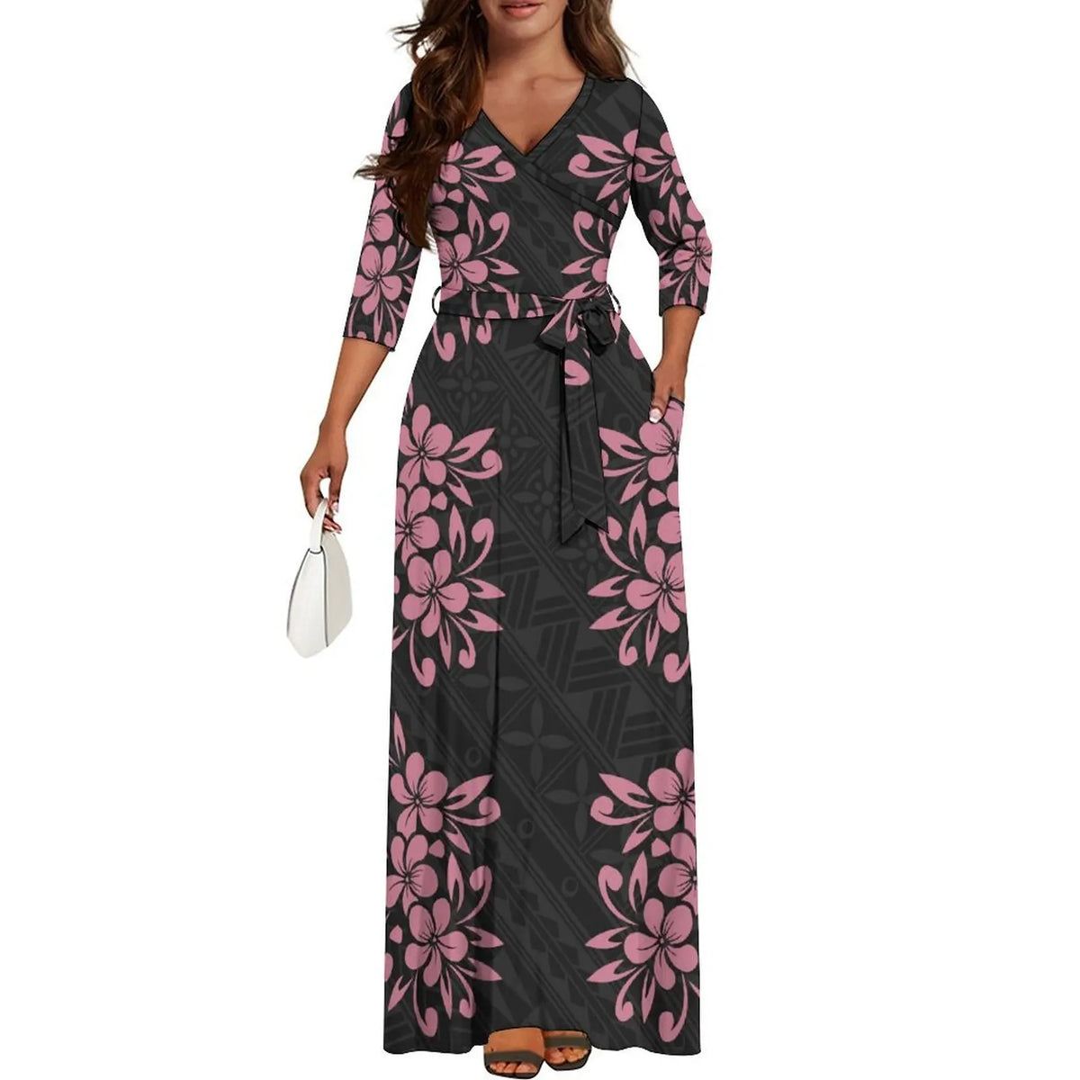 Tribal Ethnic Style Women'S Dress Fiji Samoa Custom Dress Polynesian Ladies Banquet Dress Elegant V-Neck Short-Sleeved Dress