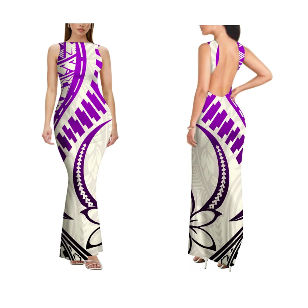 Sexy Sleeveless High-Quality Form-Fitting Long Backless Women'S Dress Polynesian Custom Party And Festival Dress