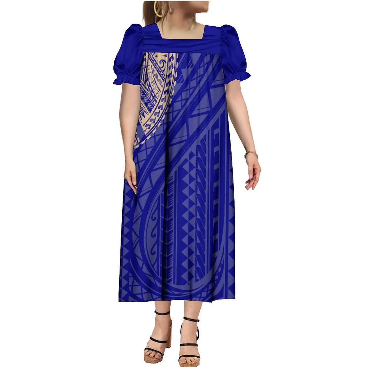 2024 Summer Micronesia Tribe Mumu Fashion Ladies Puffy Sleeve Dress Polynesian Party Mumu Ladies Fluffy Maxi Dress