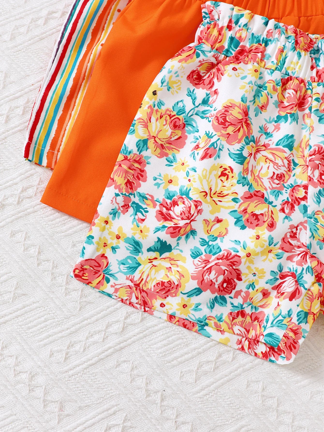 3pcs girls' floral and striped printed shorts suitable for daily outings in spring/summer, can be used as gifts