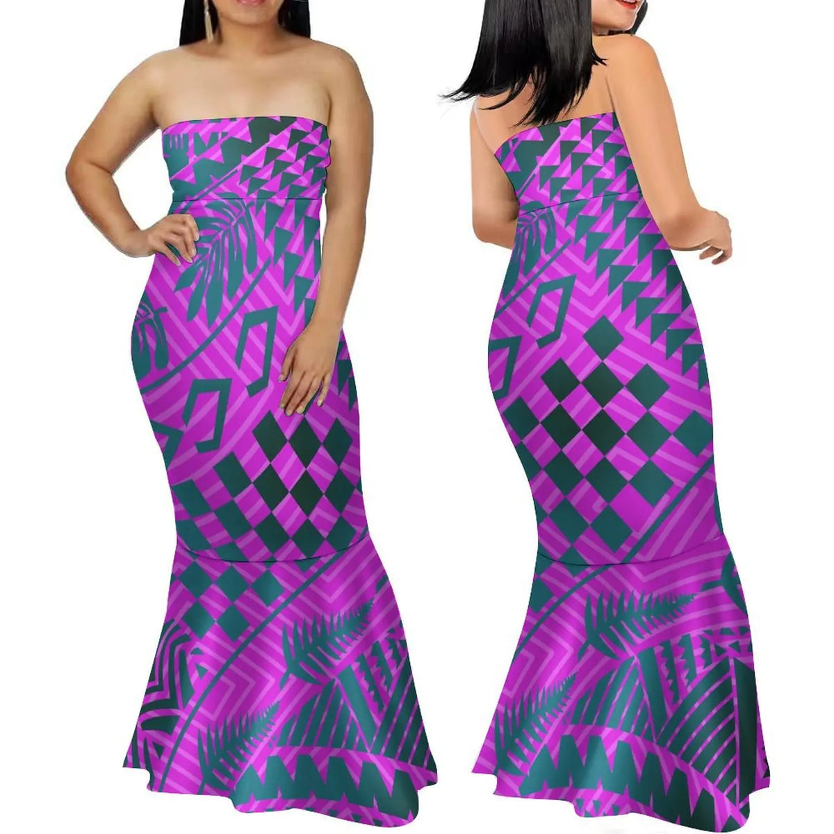 Summer Fashion Strapless Evening Dress Custom Polynesian Print New Design Party Elegant Slim Fishtail Dress Soft Quality Fabric