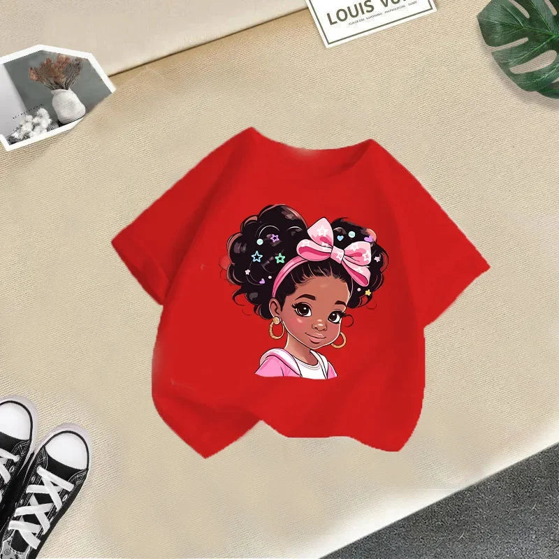 New Children Cute Girl Cartoon Printed T-shirt Girls Short Sleeve New Fashion Summer Children's Wear Creative Clothing
