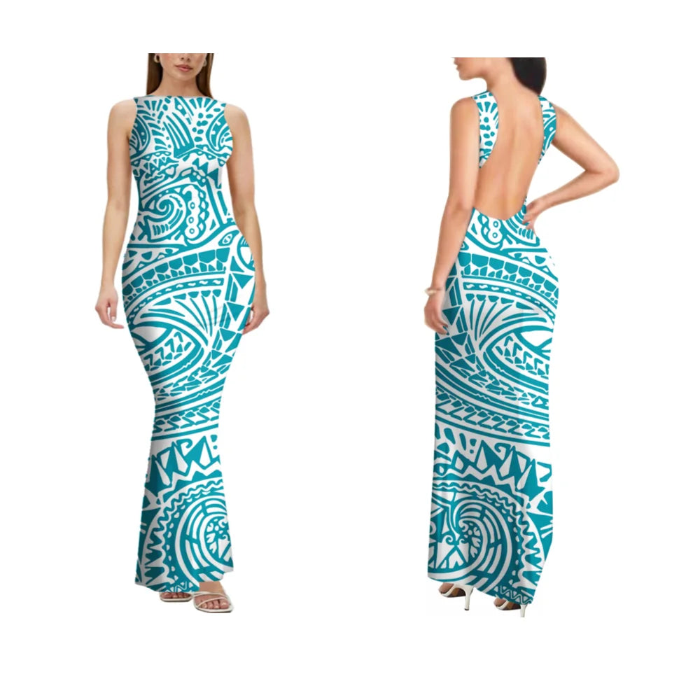 Sexy Sleeveless High-Quality Form-Fitting Long Backless Women'S Dress Polynesian Custom Party And Festival Dress