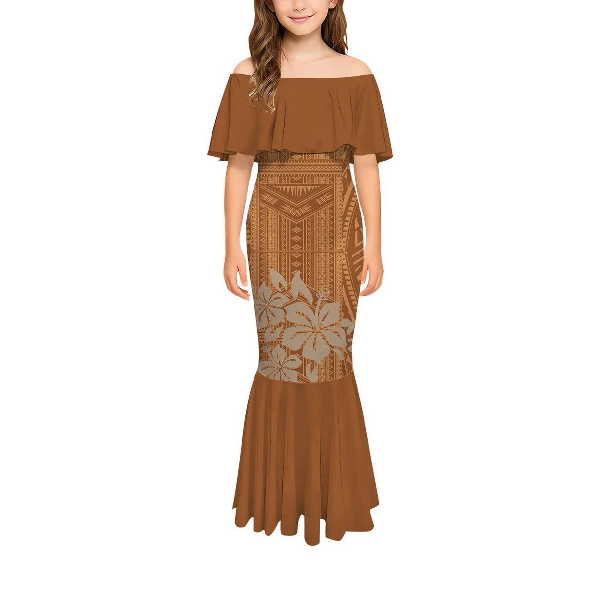 Stylish And Casual Printed One-Shoulder Long Fishtail Dress Custom-Made Polynesian Sexy And Slimming Girl'S Dress