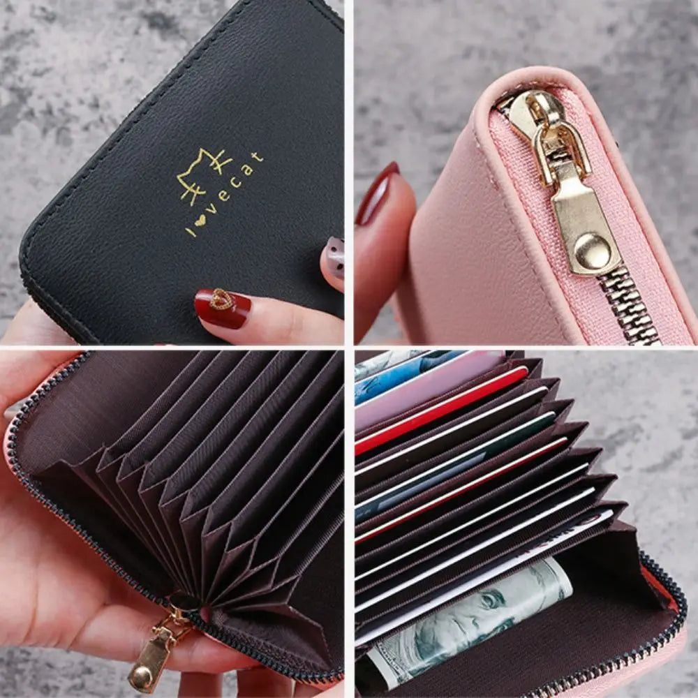 Portable Pu Leather Short Wallet Zipper Closure Cute Style Women Card Holder Simple Design Large Capacity Coin Purse For Women