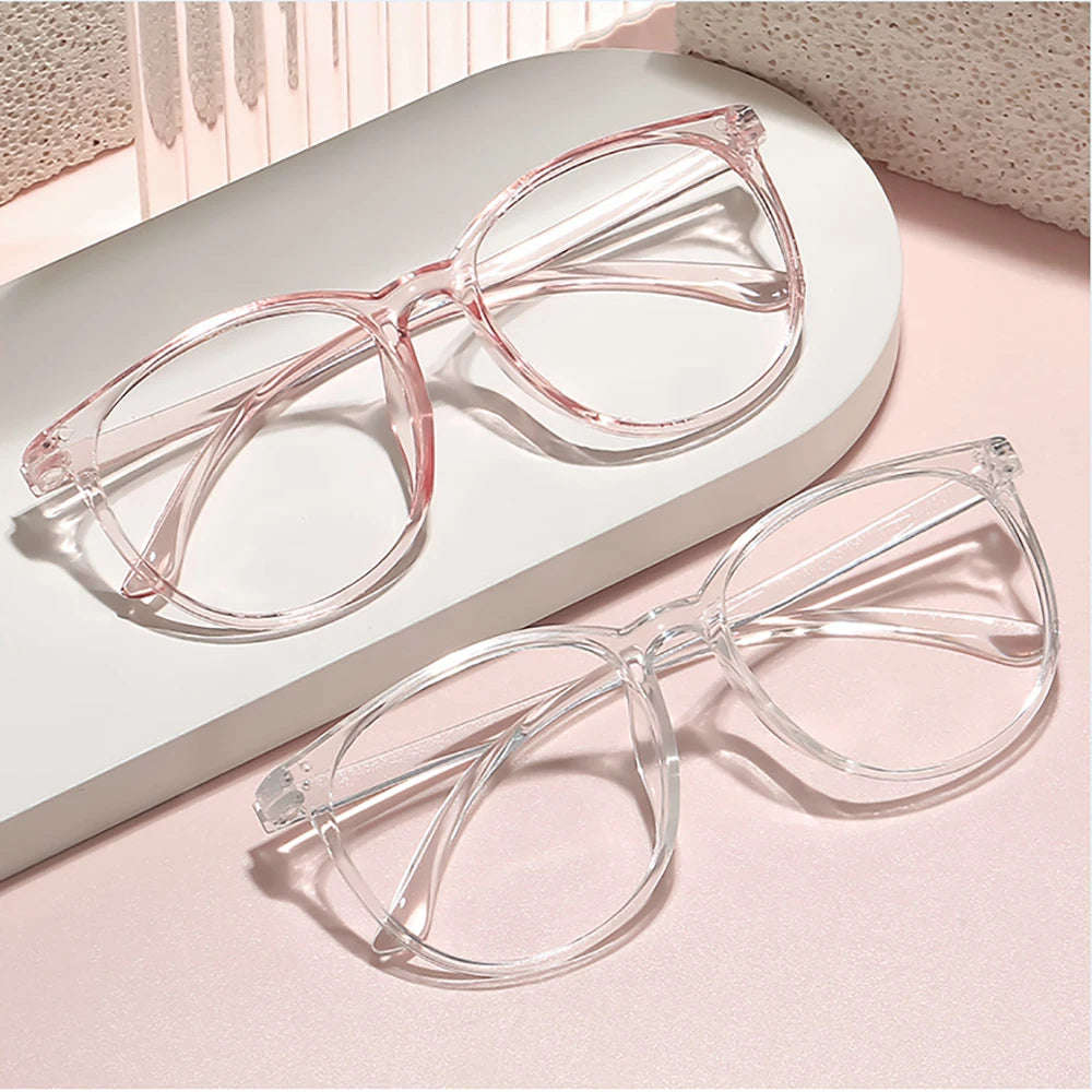 Transparent Large Frame Computer Glasses Women Round Anti Blue Light Optical Spectacle Flat Lens Eye Protection Plain Glasses