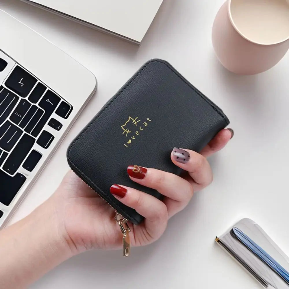 Portable Pu Leather Short Wallet Zipper Closure Cute Style Women Card Holder Simple Design Large Capacity Coin Purse For Women