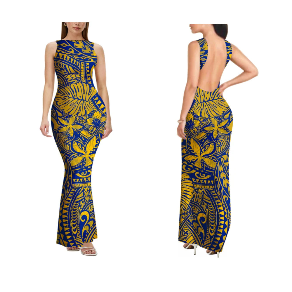 Sexy Sleeveless High-Quality Form-Fitting Long Backless Women'S Dress Polynesian Custom Party And Festival Dress