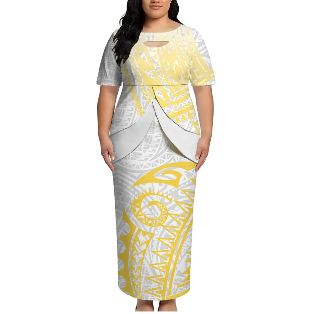 High-Quality Polynesian Island Ethnic Style Round-Neck Dress For Women From Tonga And Fiji Puletasi Elegant Dress Custom Made