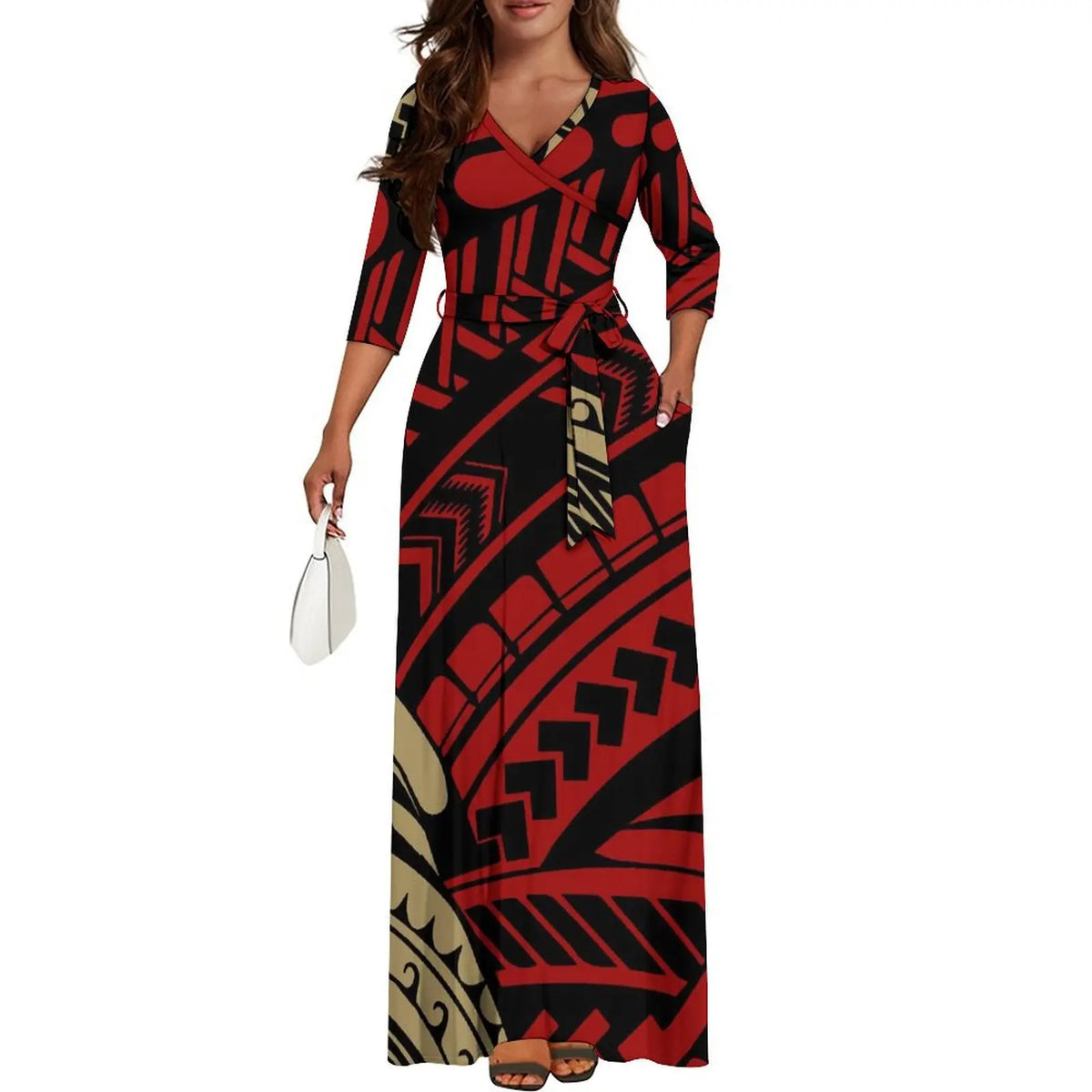 Tribal Ethnic Style Women'S Dress Fiji Samoa Custom Dress Polynesian Ladies Banquet Dress Elegant V-Neck Short-Sleeved Dress