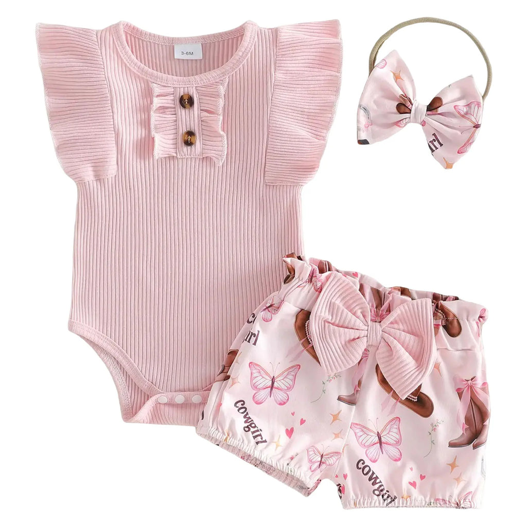 Girl Baby Outfit Newborn Baby Girl Clothes 3 6 9 12 18 Months Summer Outfits Flutter Sleeve Bodysuit Tops Preemie Girl Set