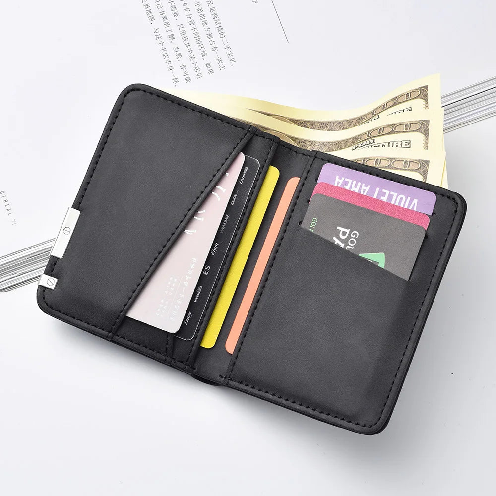 Men's Mini Ultra-Thin Short Wallet Jesus Cross Print Suede PU Leather Credit Card Holder Portable Bifold Christian Purse