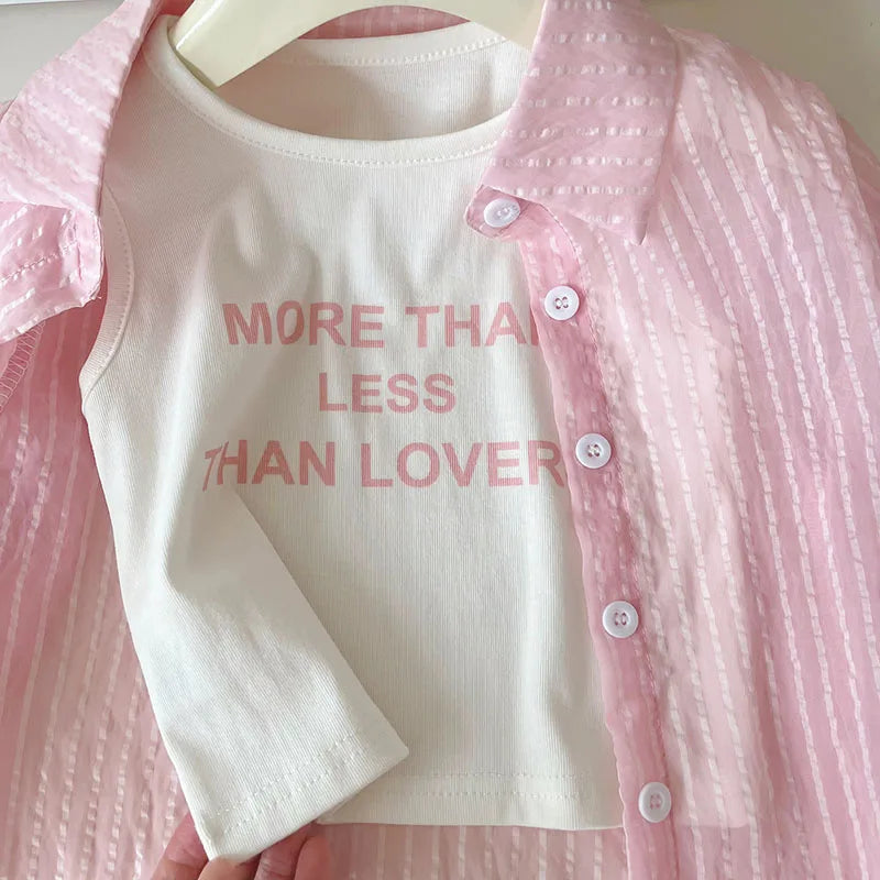 3Pcs Children's Clothes Sets Striped Long Sleeve Blouses Shirts Vest Shorts Sets Kids Girls Summer Casual Tops Pants Outfits Set