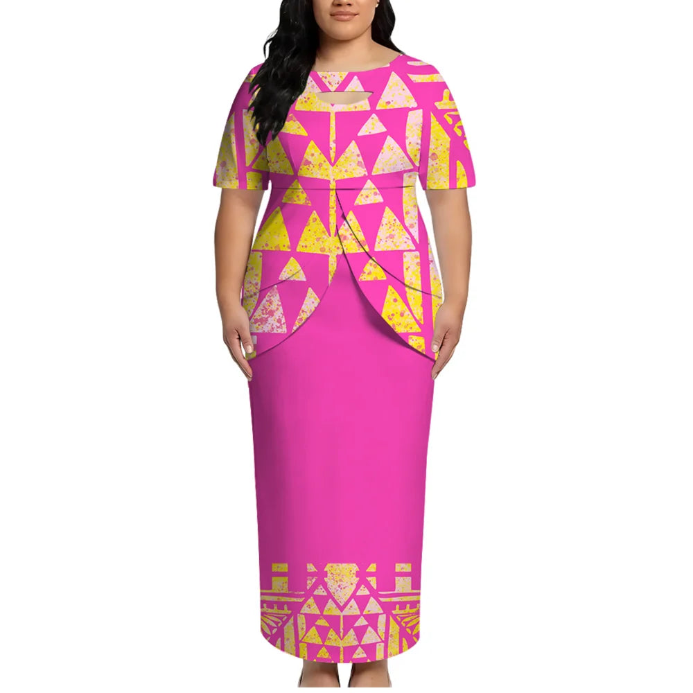 High-Quality Polynesian Island Ethnic Style Round-Neck Dress For Women From Tonga And Fiji Puletasi Elegant Dress Custom Made