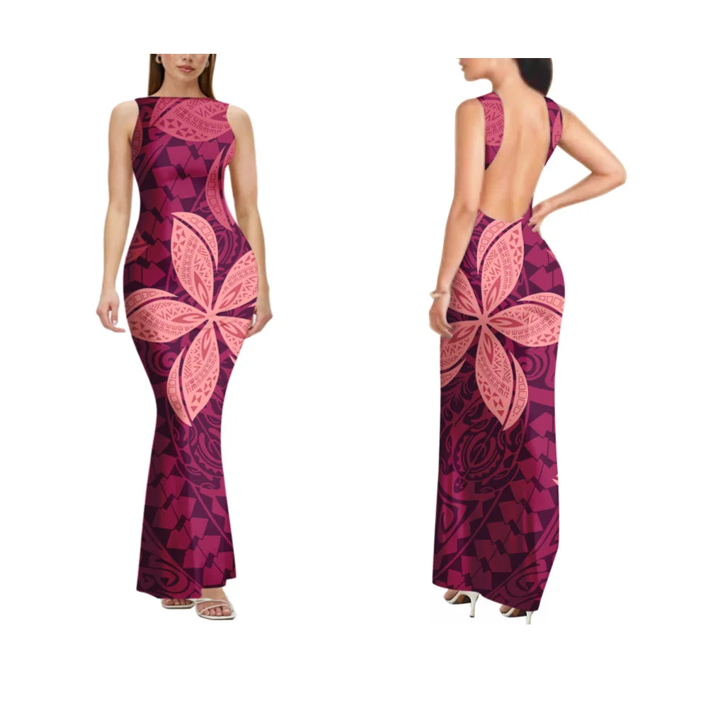 Sexy Sleeveless High-Quality Form-Fitting Long Backless Women'S Dress Polynesian Custom Party And Festival Dress