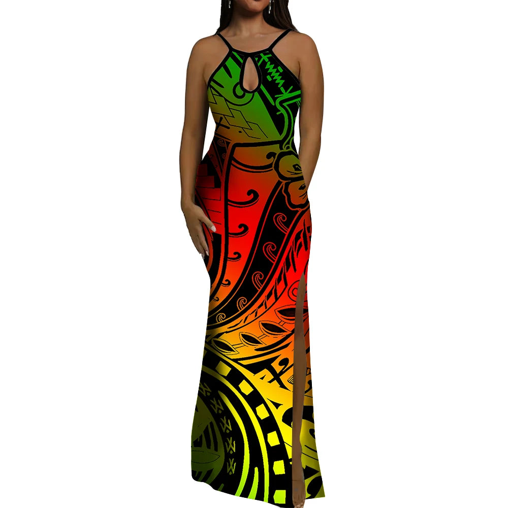 Polynesian Ethnic Tribal Style Design Dress Summer Vintage Elegant Dress Banquet High Quality Dress Custom Printed Dress