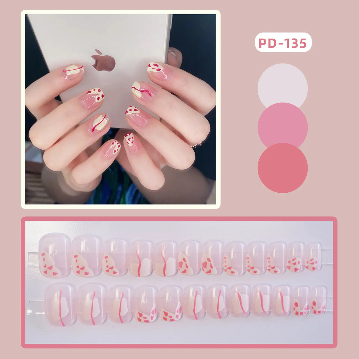 24Pcs Love Heart Butterfly Coffin Fake Nails Art French Long Ballet Detachable Wearing Press on Nail Tips Full Cover False Nails