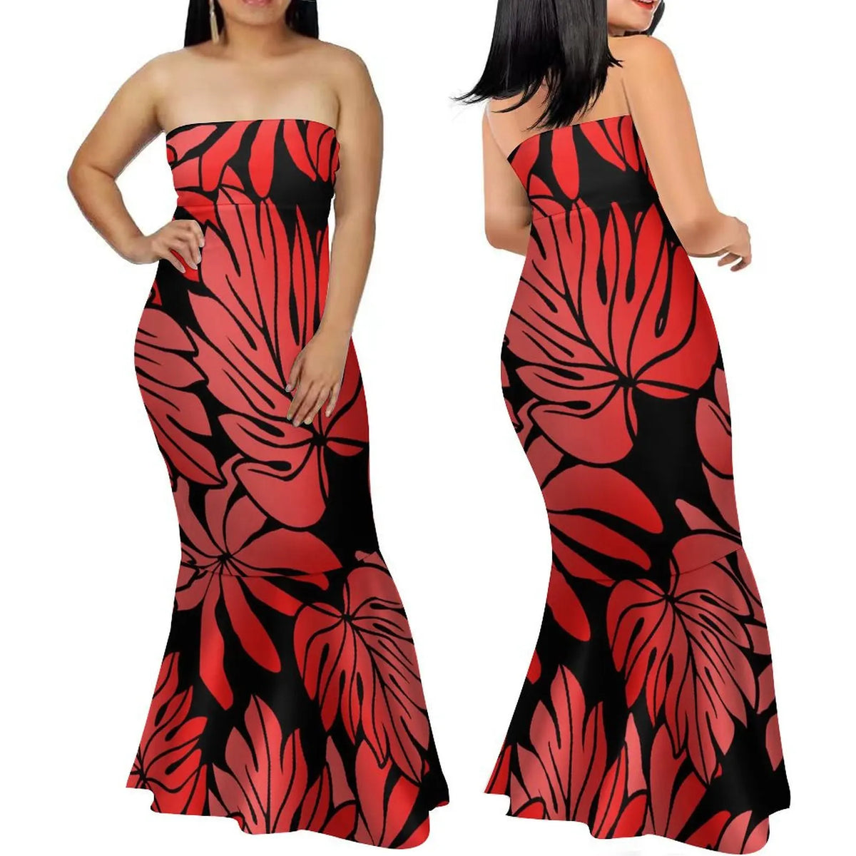 Summer Fashion Strapless Evening Dress Custom Polynesian Print New Design Party Elegant Slim Fishtail Dress Soft Quality Fabric