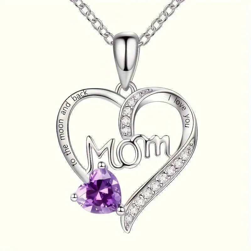 A Mother's Day gift, a heart-shaped mom with engraved words and Rhinestone, a multi-color accessory, a versatile female necklace