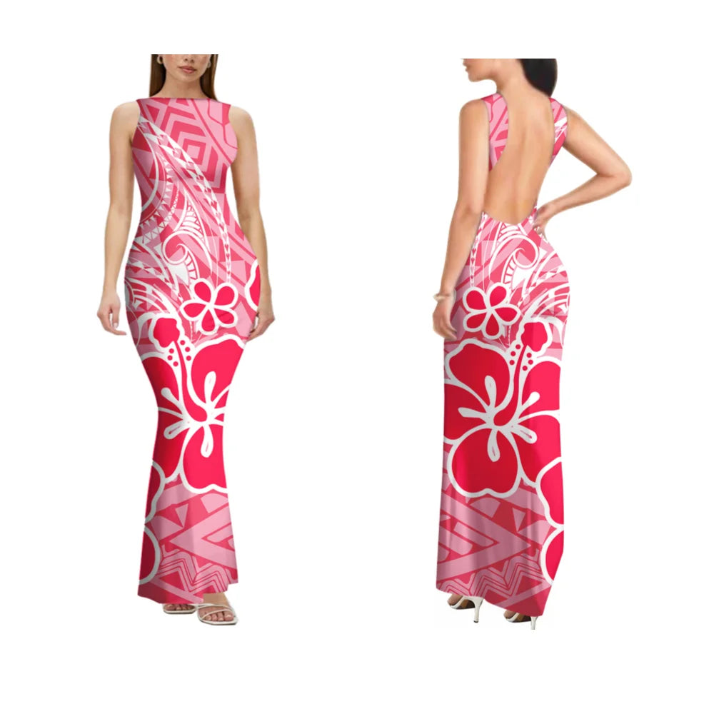 Sexy Sleeveless High-Quality Form-Fitting Long Backless Women'S Dress Polynesian Custom Party And Festival Dress