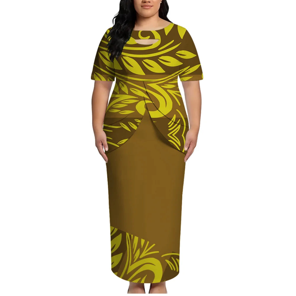 High-Quality Polynesian Island Ethnic Style Round-Neck Dress For Women From Tonga And Fiji Puletasi Elegant Dress Custom Made