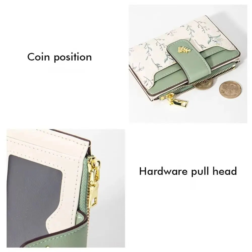 Fashion PU Leather Women Short Wallet Multi-Cards Small Flowers Coin Purse Zipper Hasp Slim Small Wallet Women