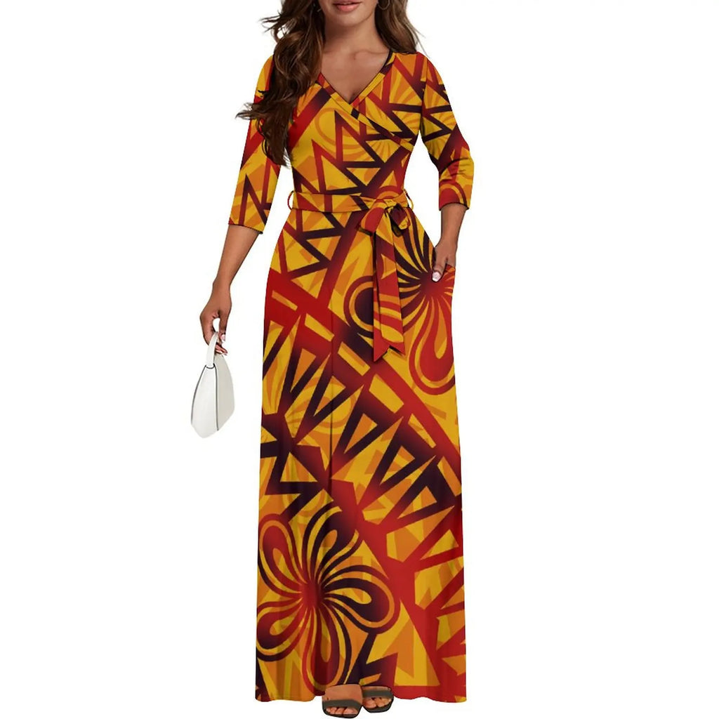 Polynesian Custom Couple Clothing Autumn Long Sleeve New Women'S Dress Hawaii Men'S Formal Shirt 2-Piece Set 2025 New