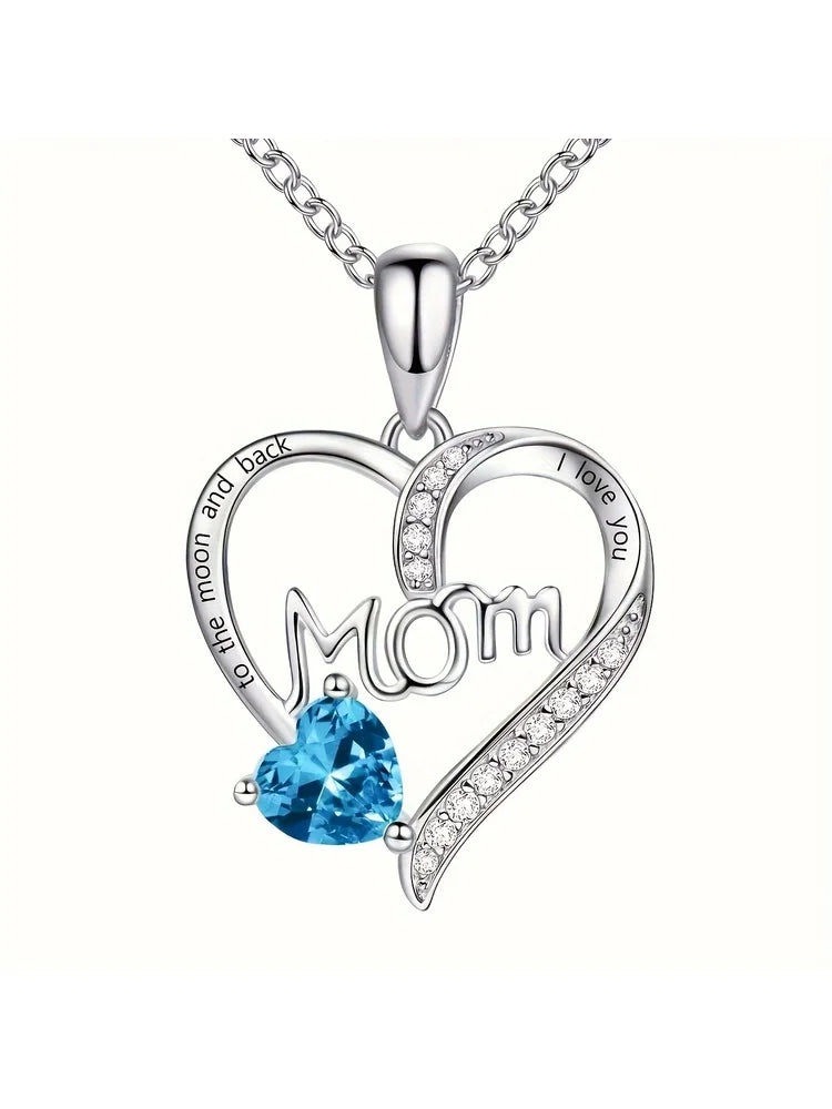 A Mother's Day gift, a heart-shaped mom with engraved words and Rhinestone, a multi-color accessory, a versatile female necklace