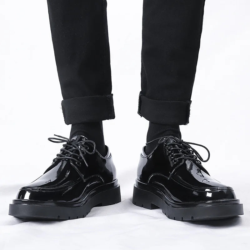 Patent Shoes Men Work Shoes Thick bottom Dress Shoes Fashion Boots