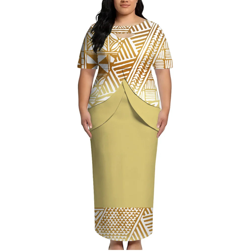 High-Quality Polynesian Island Ethnic Style Round-Neck Dress For Women From Tonga And Fiji Puletasi Elegant Dress Custom Made