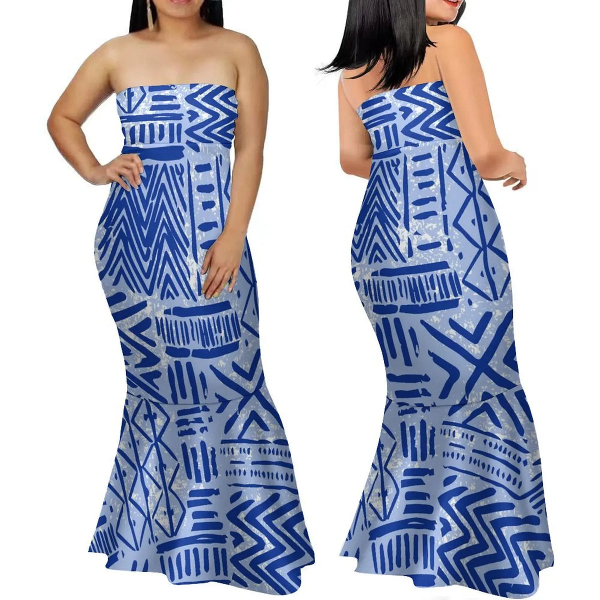Summer Fashion Strapless Evening Dress Custom Polynesian Print New Design Party Elegant Slim Fishtail Dress Soft Quality Fabric