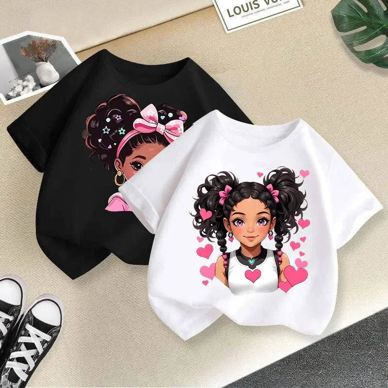New Children Cute Girl Cartoon Printed T-shirt Girls Short Sleeve New Fashion Summer Children's Wear Creative Clothing