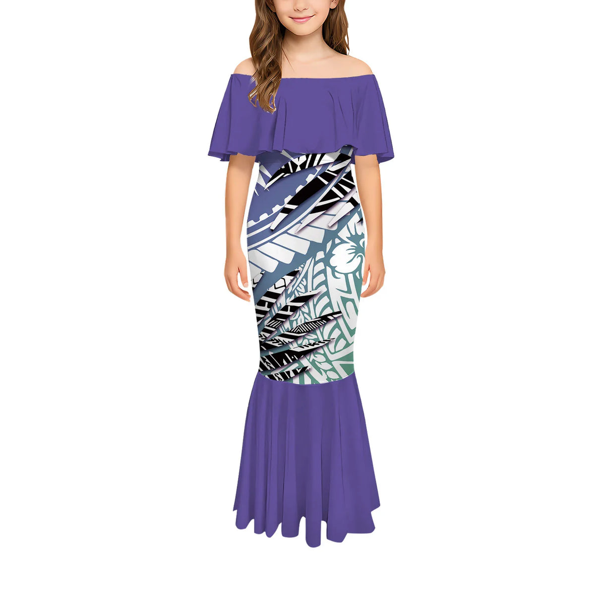 Stylish And Casual Printed One-Shoulder Long Fishtail Dress Custom-Made Polynesian Sexy And Slimming Girl'S Dress