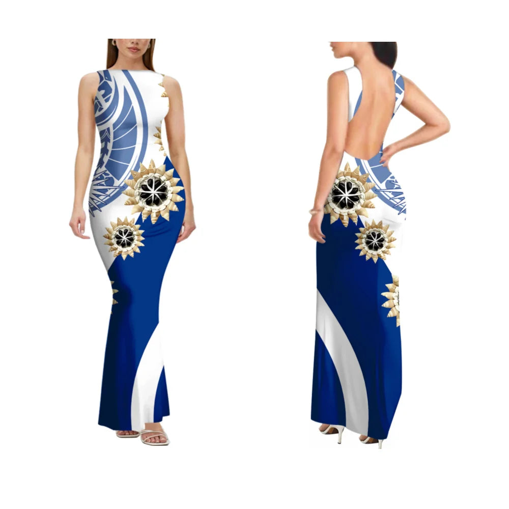 Sexy Sleeveless High-Quality Form-Fitting Long Backless Women'S Dress Polynesian Custom Party And Festival Dress