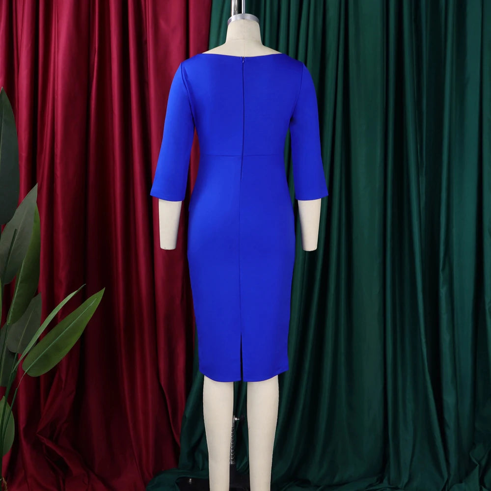Church Dresses for Women 2025 Elegant Ladies Office Wear Casual Dress Long Sleeve Knee Length Solid Bodycon Peplum Pencil Dress