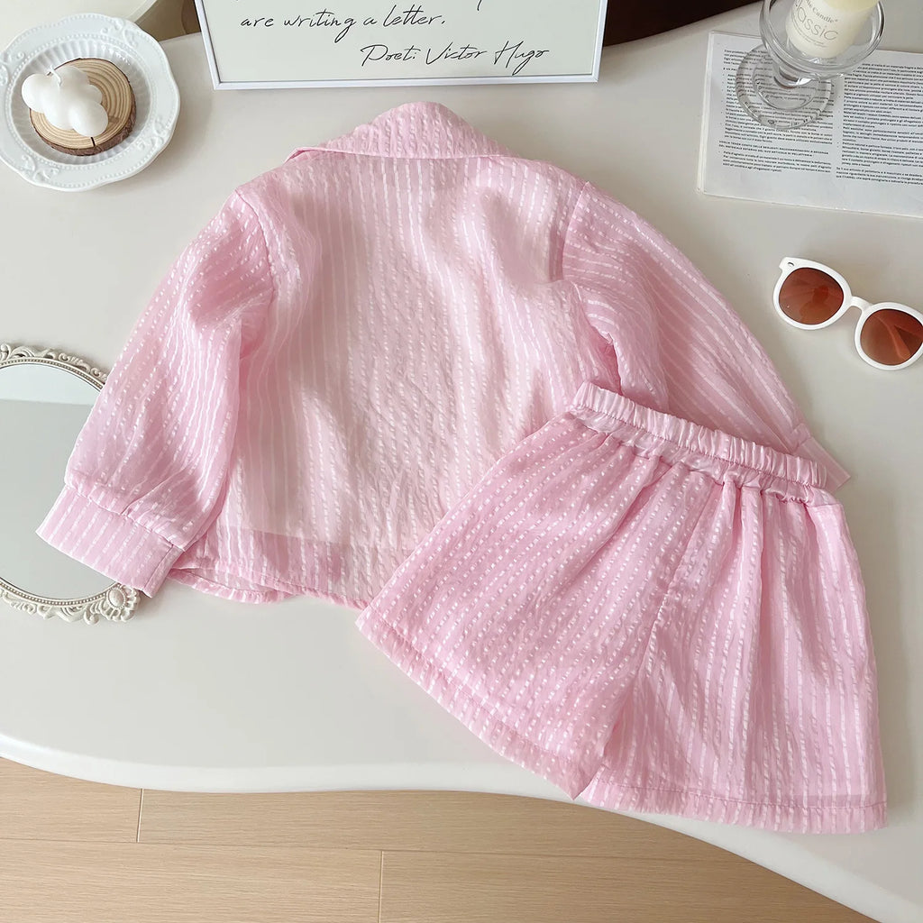 3Piece Summer Toddler Girl Clothes Korean Fashion Stripe Letter Long Sleeve Tops+Vest+Shorts Kids Clothing Children's Sets B068