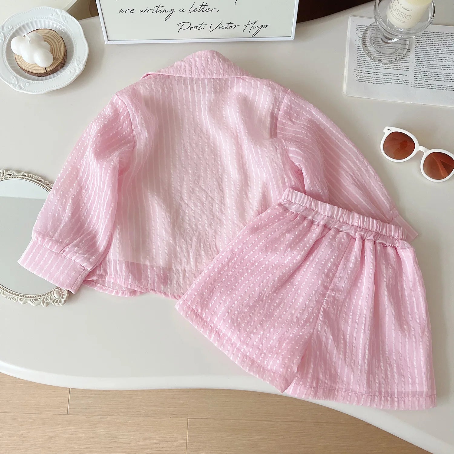 3Piece Summer Toddler Girl Clothes Korean Fashion Stripe Letter Long Sleeve Tops+Vest+Shorts Kids Clothing Children's Sets B068