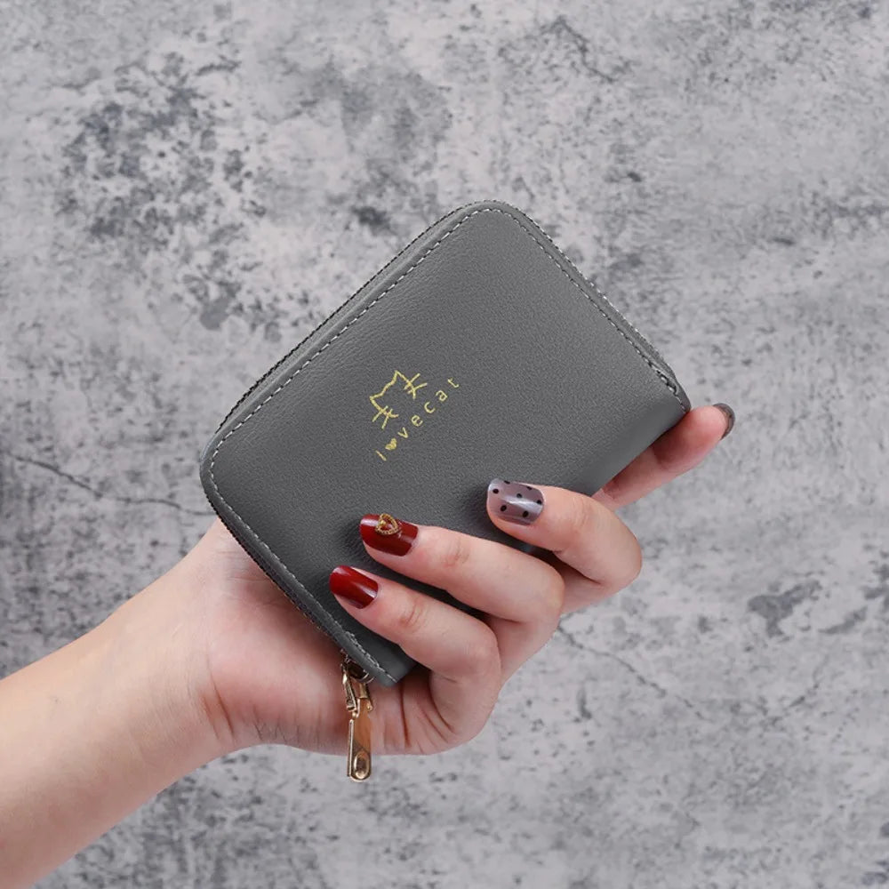 Aesthetic Mini Coin Purse | PU Leather Zipper Wallet for Women