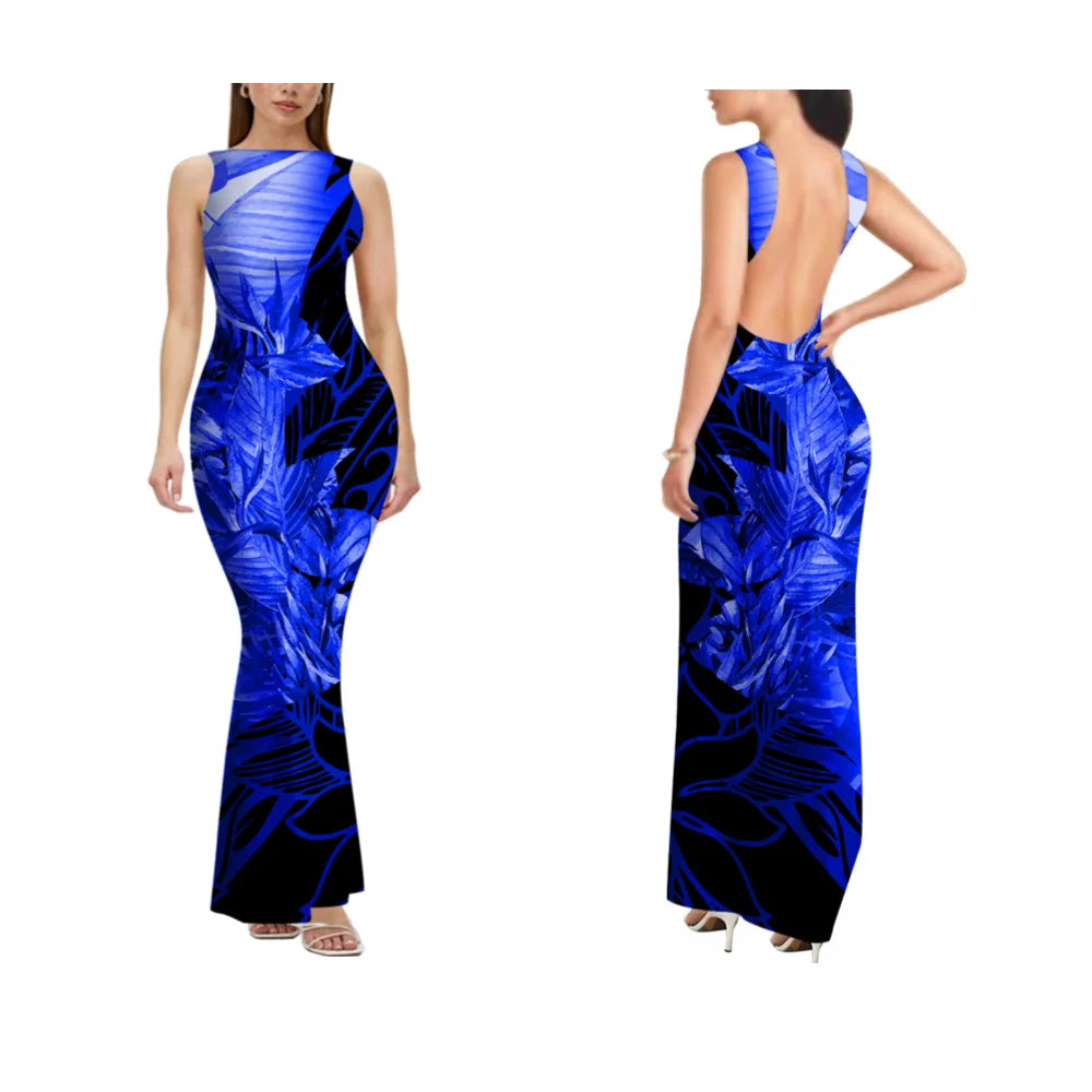 Sexy Sleeveless High-Quality Form-Fitting Long Backless Women'S Dress Polynesian Custom Party And Festival Dress