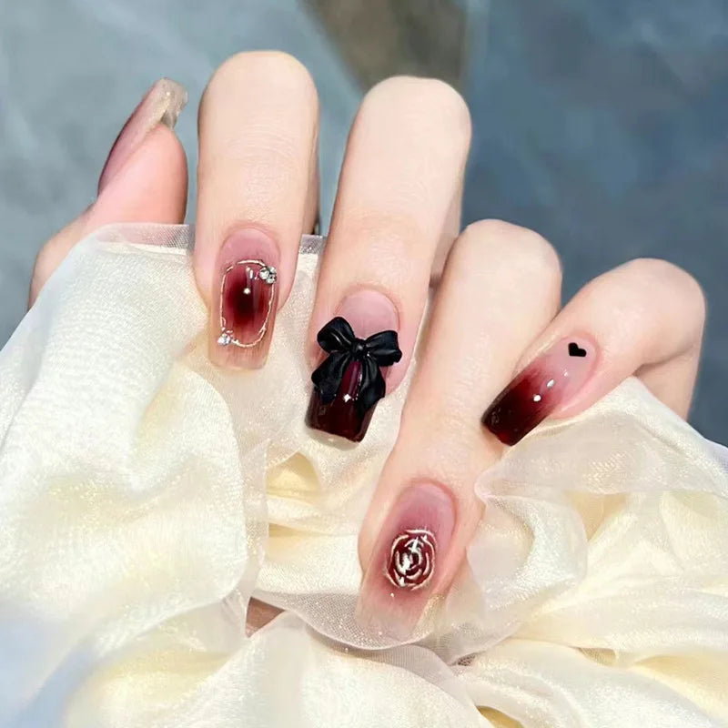 24Pcs Love Heart Butterfly Coffin Fake Nails Art French Long Ballet Detachable Wearing Press on Nail Tips Full Cover False Nails