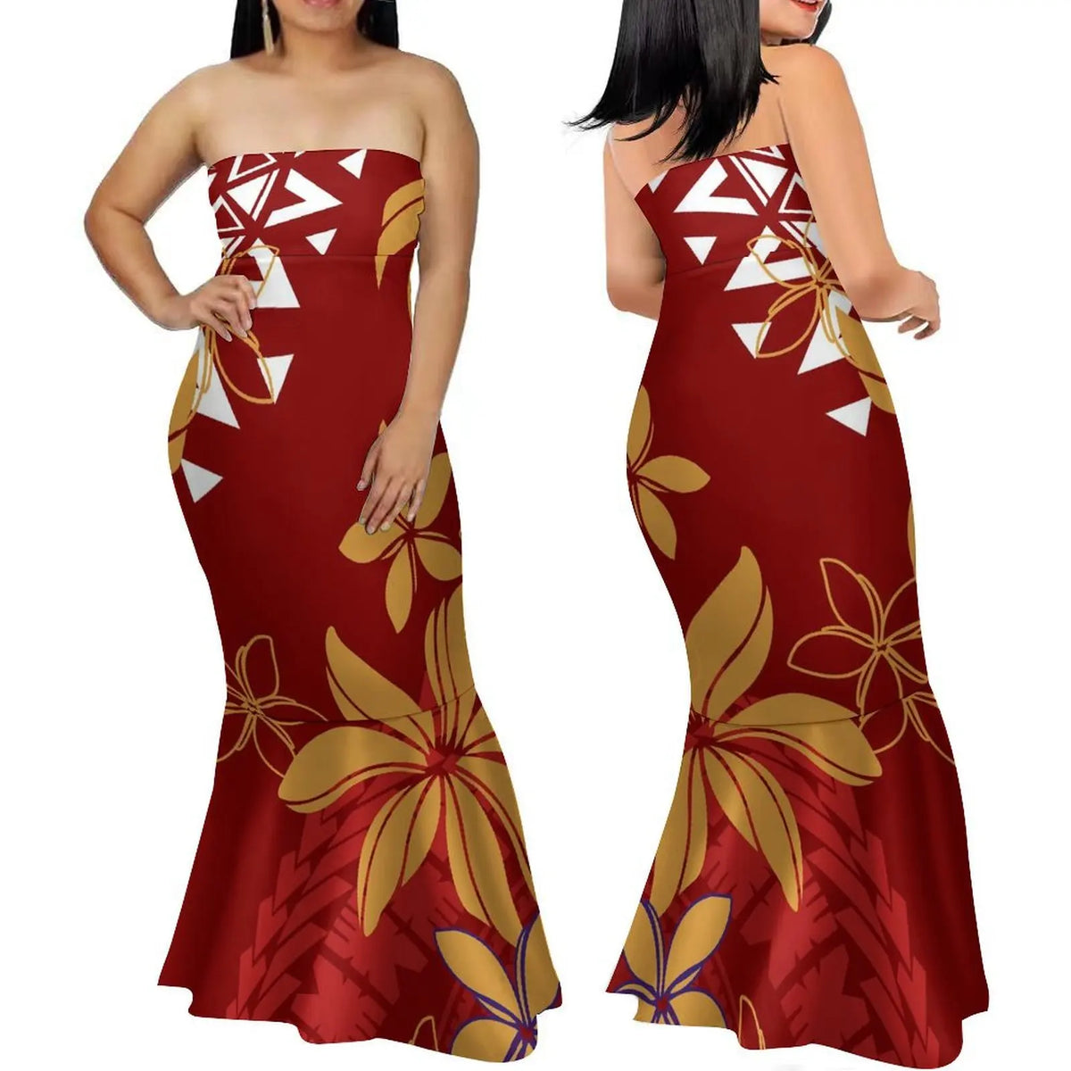 Summer Fashion Strapless Evening Dress Custom Polynesian Print New Design Party Elegant Slim Fishtail Dress Soft Quality Fabric
