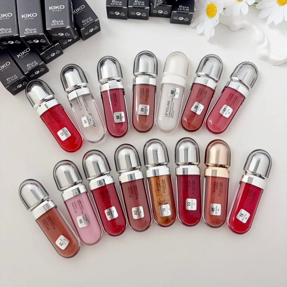 KIKO 3D Liquid Gloss Lip Glaze Mirror Plumper Lipstick Nourished Glossy Full Lips Not Fading Milk Tea Bean Paste Makeup Cosmetic