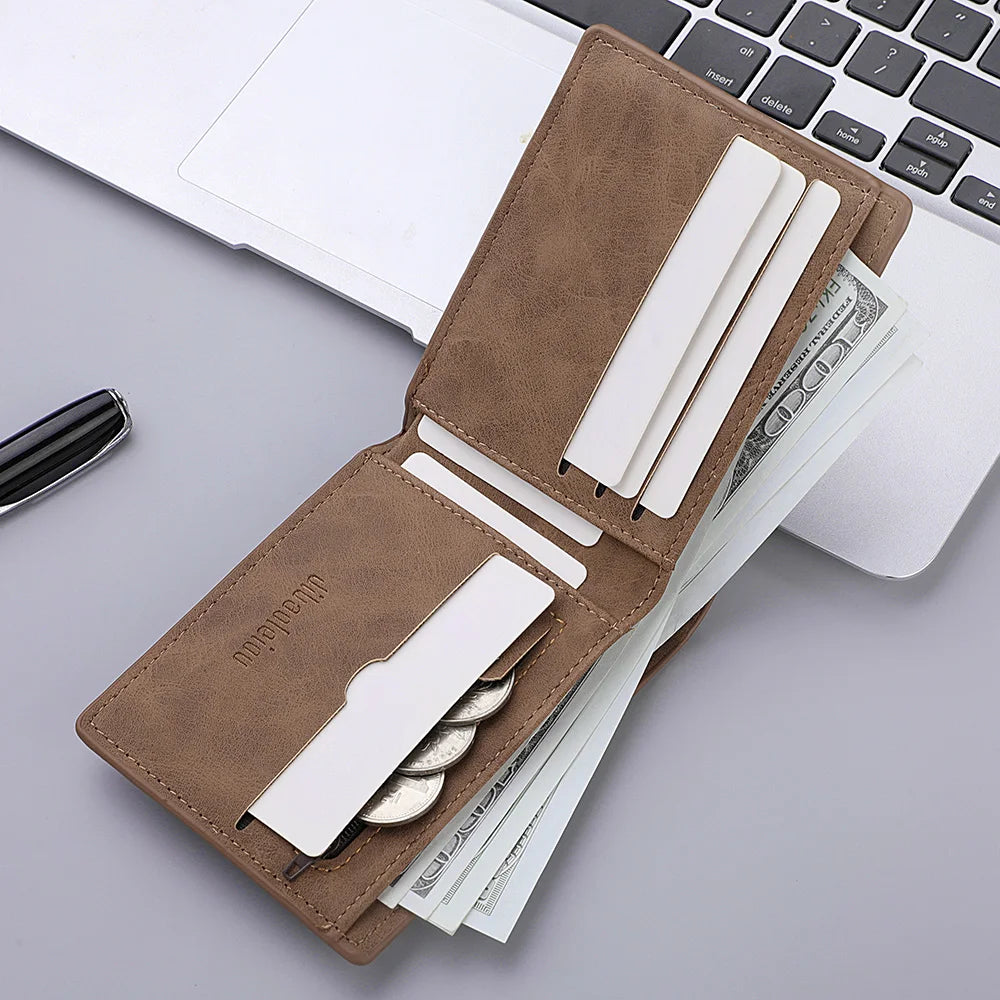 Mini Ultra-thin Men's US Dollar Wallet, Featuring a Retro-style Zipper Pocket, Multiple Card Slots, and a Credit Card Pocket