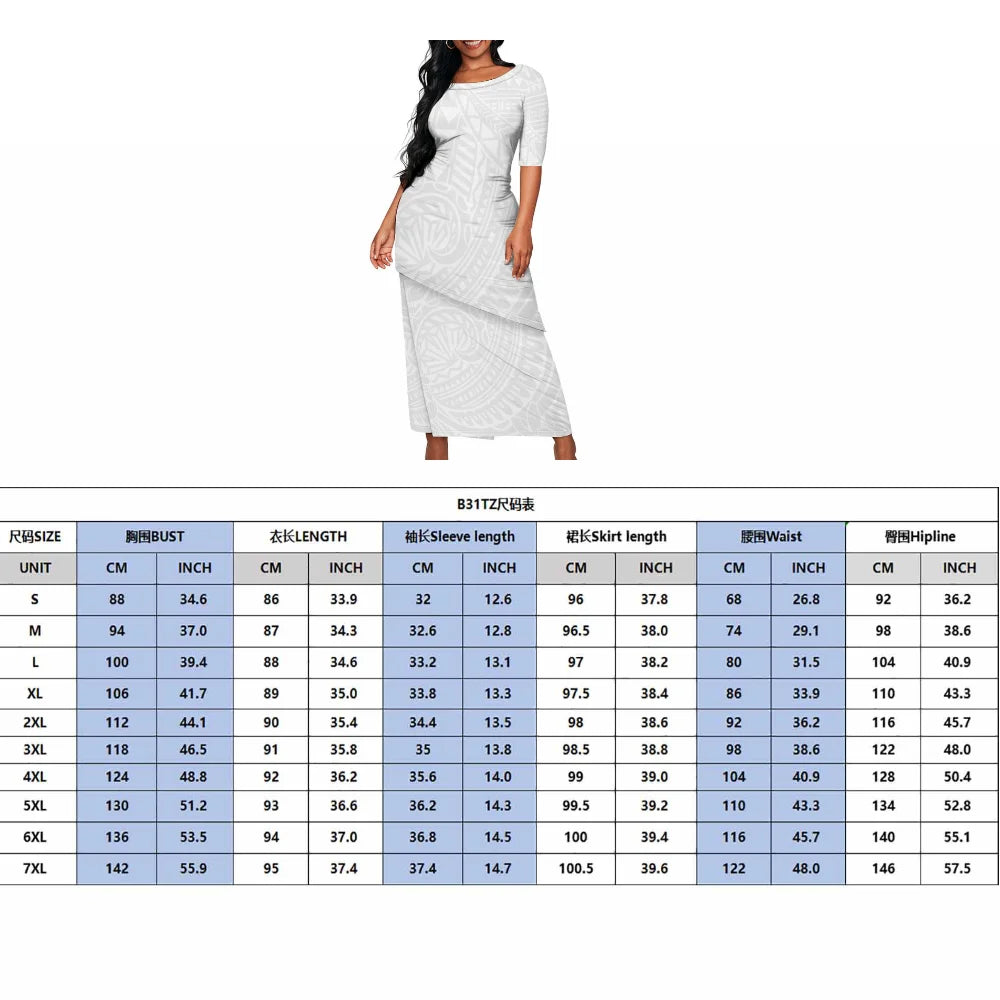 Women'S White Sunday Dress Set Samoa Puletasi Family Party Set Polynesian Ethnic Mother'S Day And Men'S Pocket Shirt
