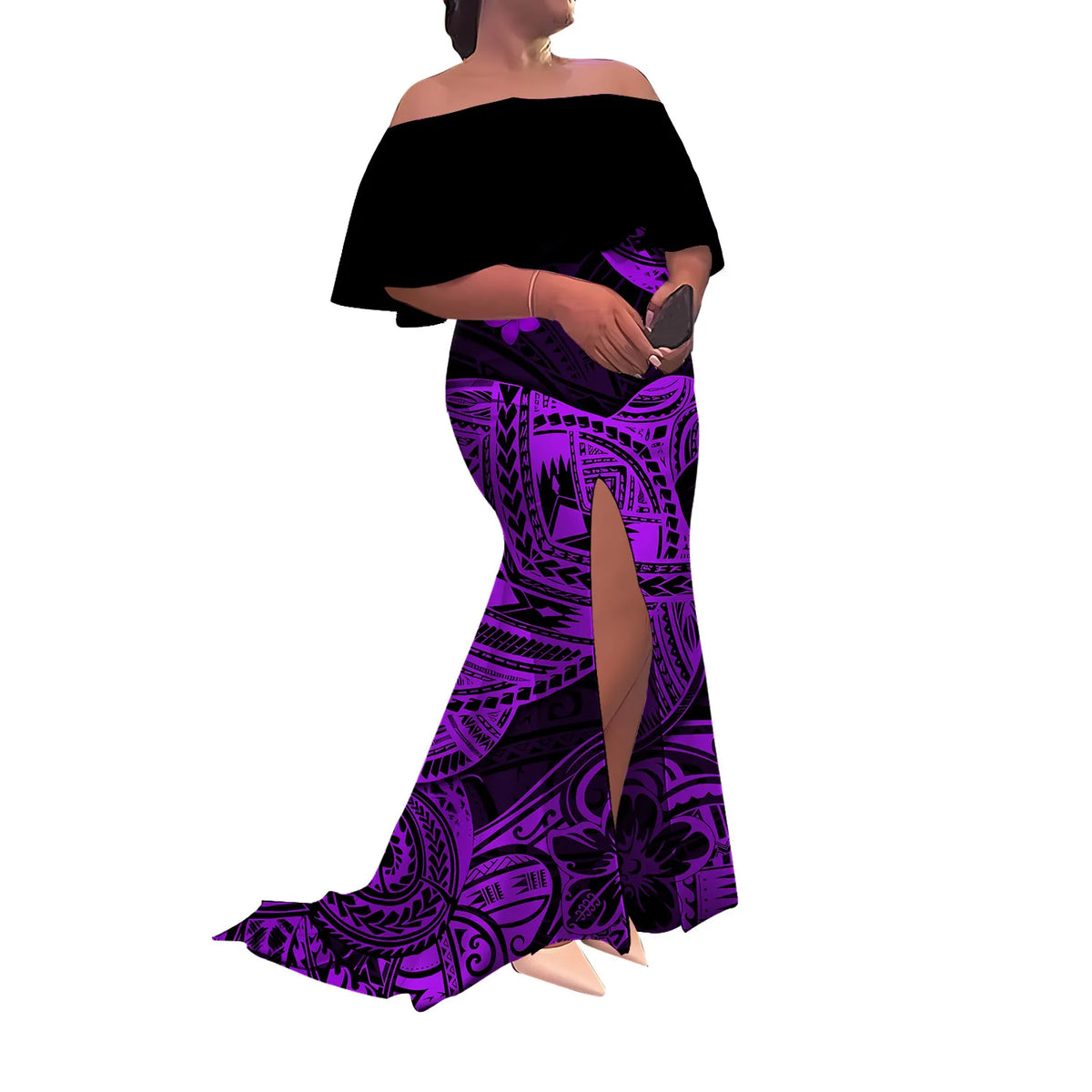 Women'S Dress Half-Printed One-Shoulder Slit Long Floor-Length Slimming Fishtail Dress Polynesian Evening Dress Custom-Made